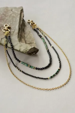 Xander Kostroma Men's African Turquoise and Black Onyx Brass Wallet Keychain Holder – 35cm to 55cm, Durable Keychain for Men, Stylish Key Holder with Natural Stone Benefits, Ideal Gift for Him