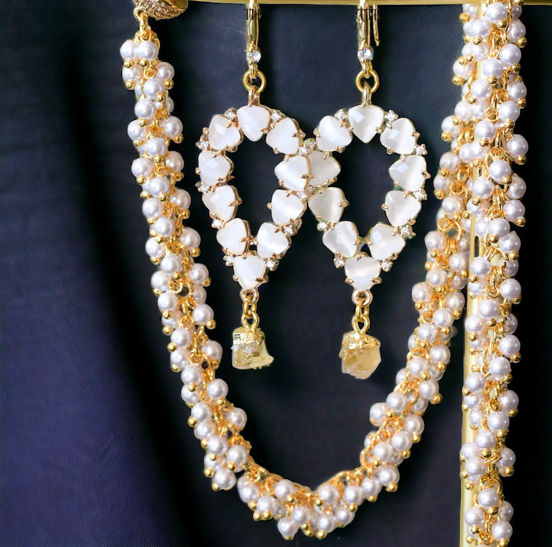 Yara white stones with gold edged citrine drop earrings