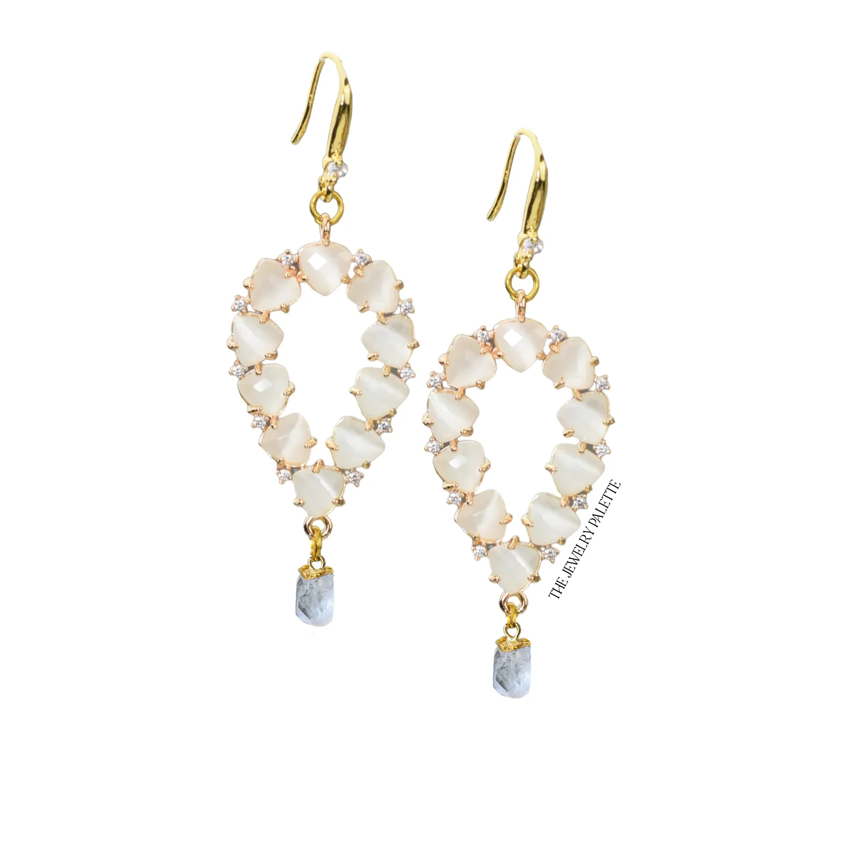 Yara white stones with gold edged citrine drop earrings