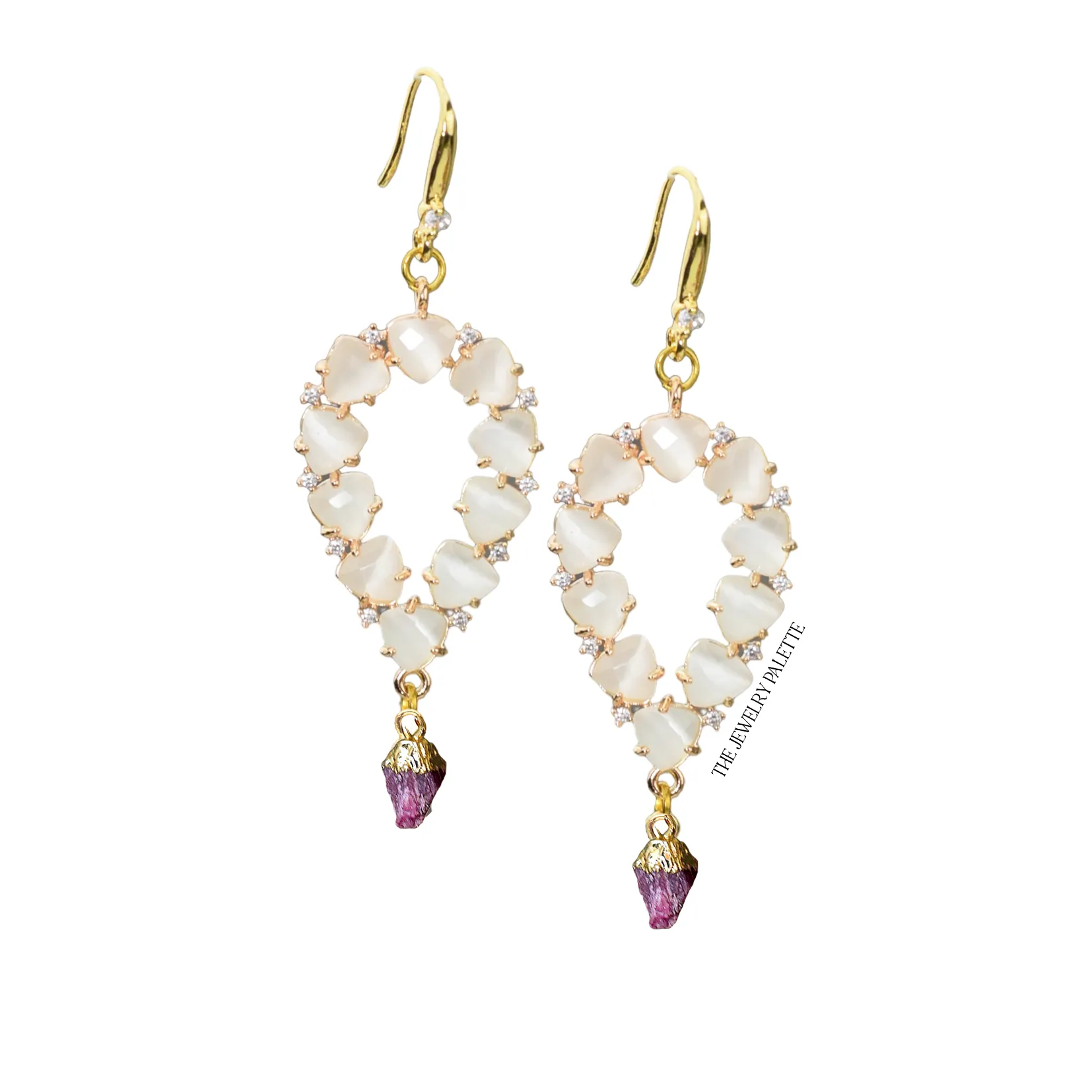 Yara white stones with gold edged citrine drop earrings