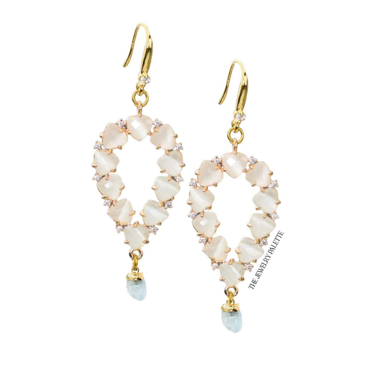 Yara white stones with gold edged citrine drop earrings