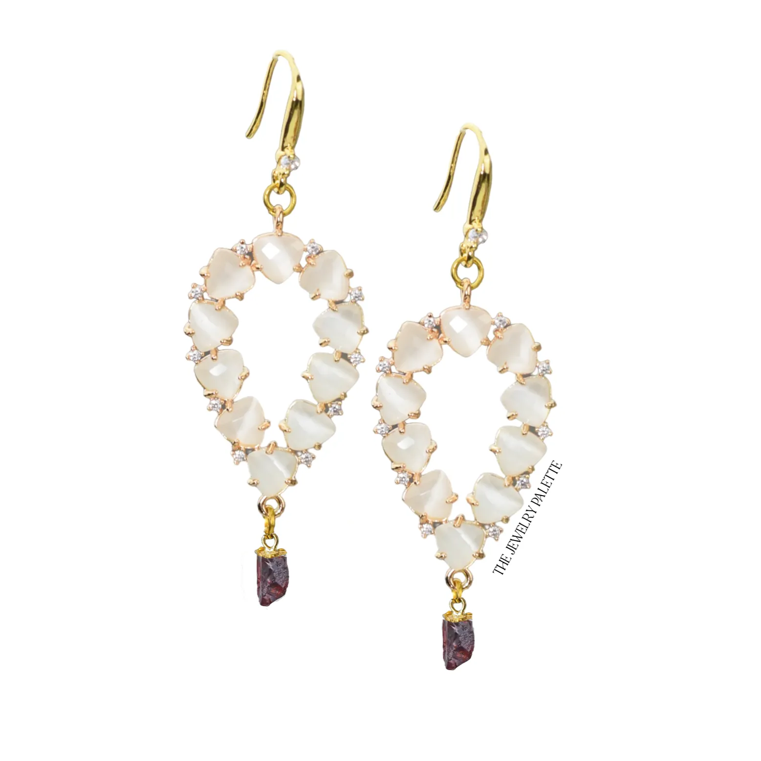 Yara white stones with gold edged citrine drop earrings