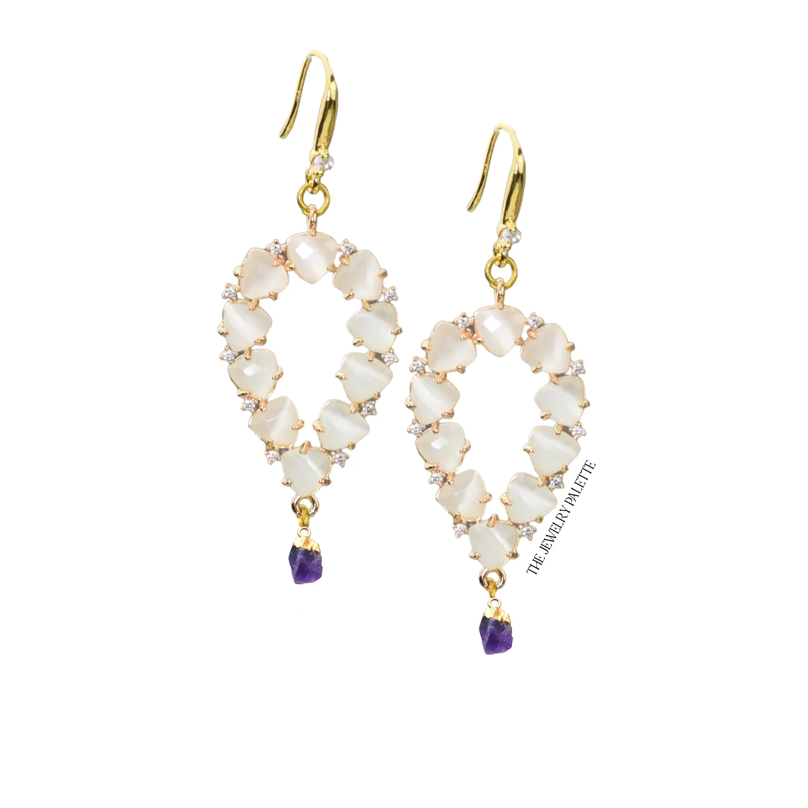 Yara white stones with gold edged citrine drop earrings
