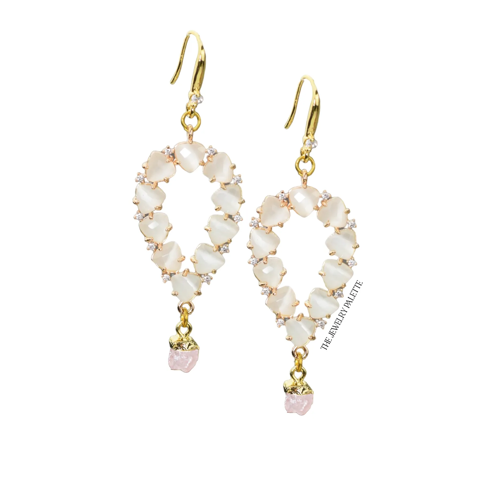 Yara white stones with gold edged citrine drop earrings