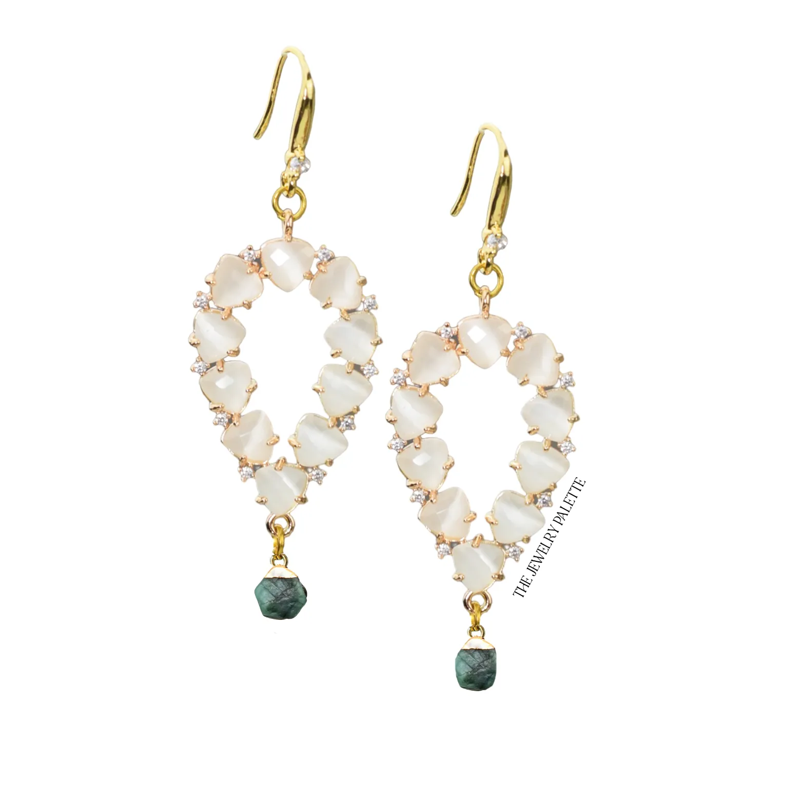 Yara white stones with gold edged citrine drop earrings