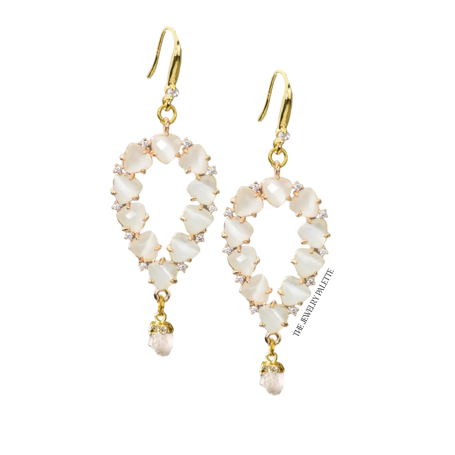 Yara white stones with gold edged citrine drop earrings