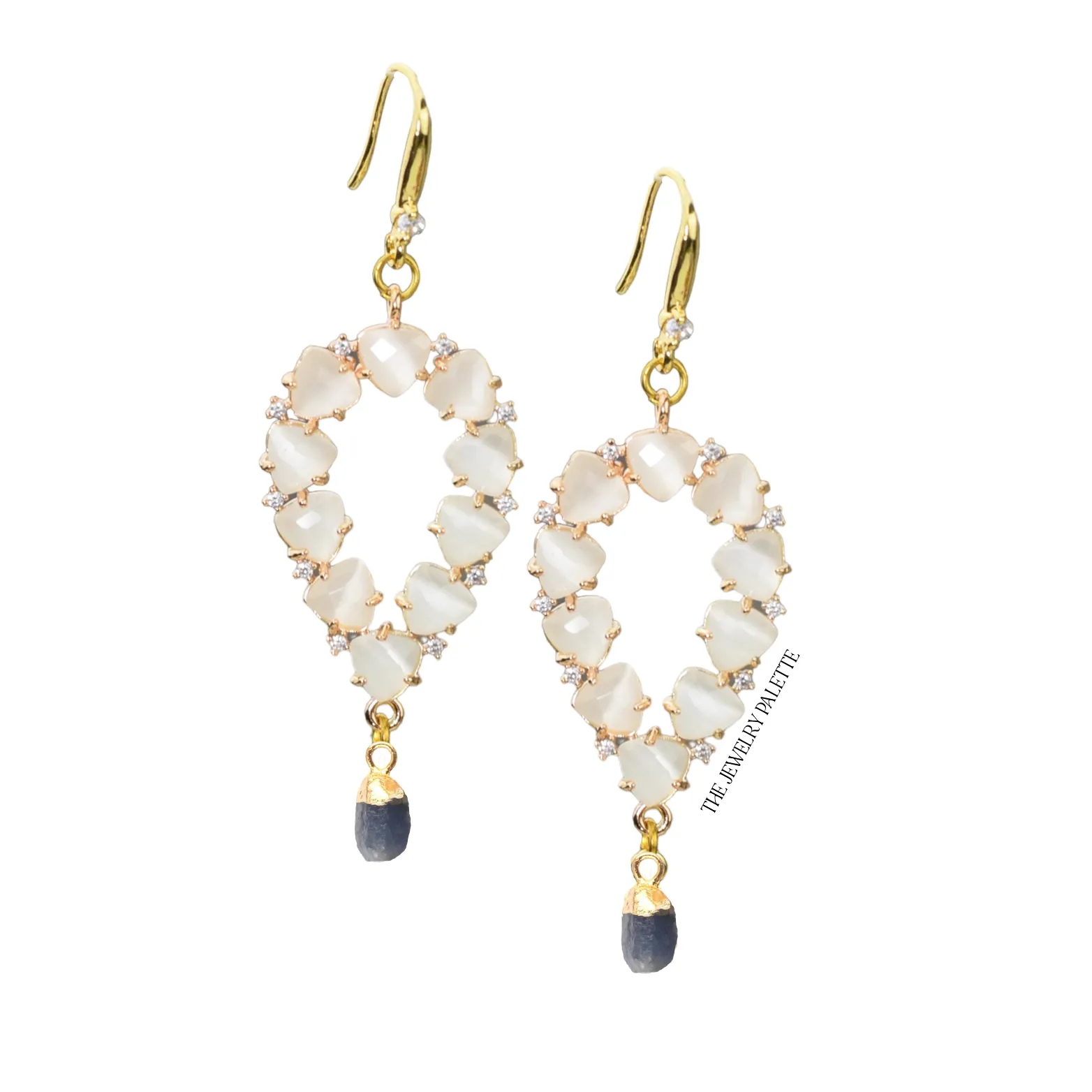 Yara white stones with gold edged citrine drop earrings