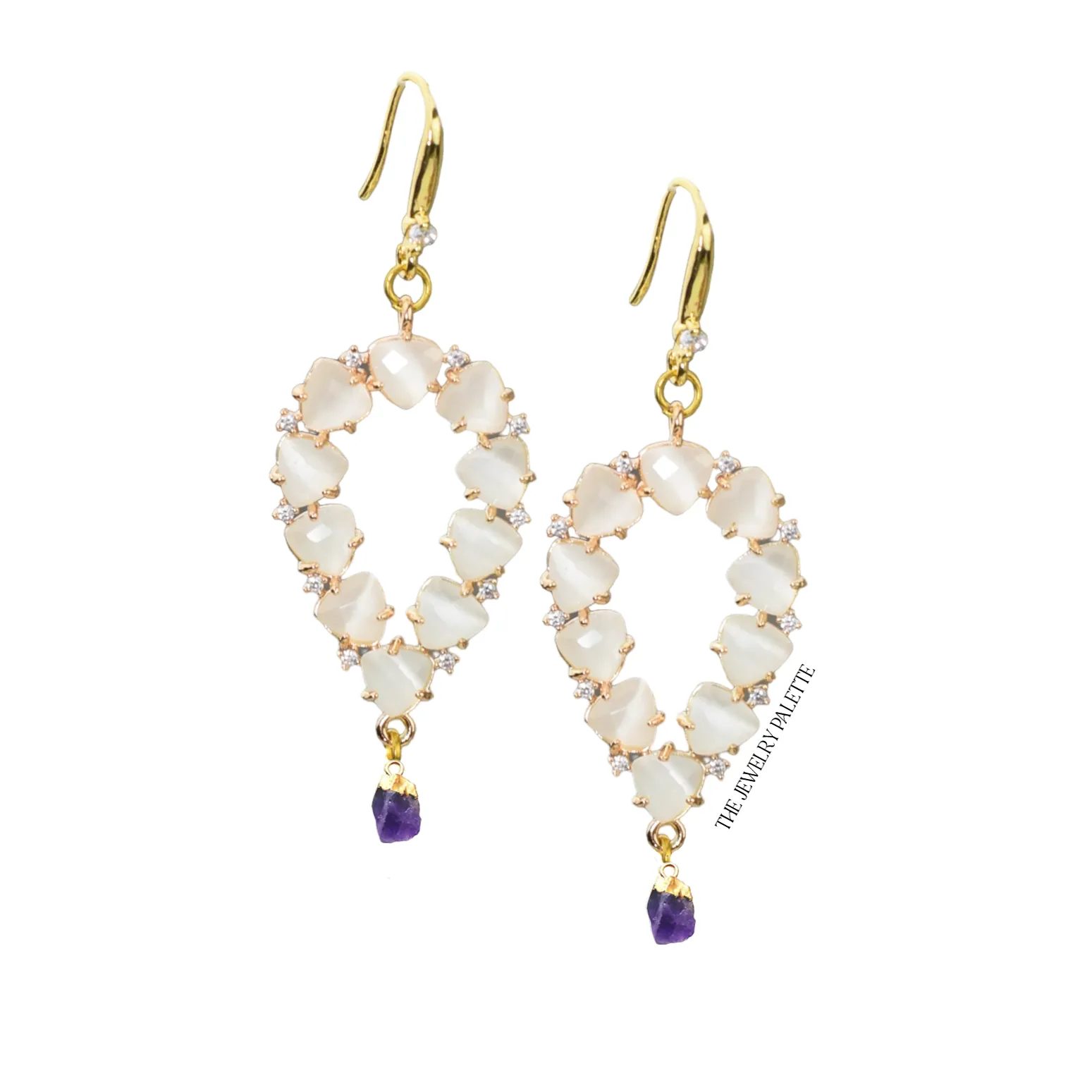 Yara white stones with gold edged citrine drop earrings