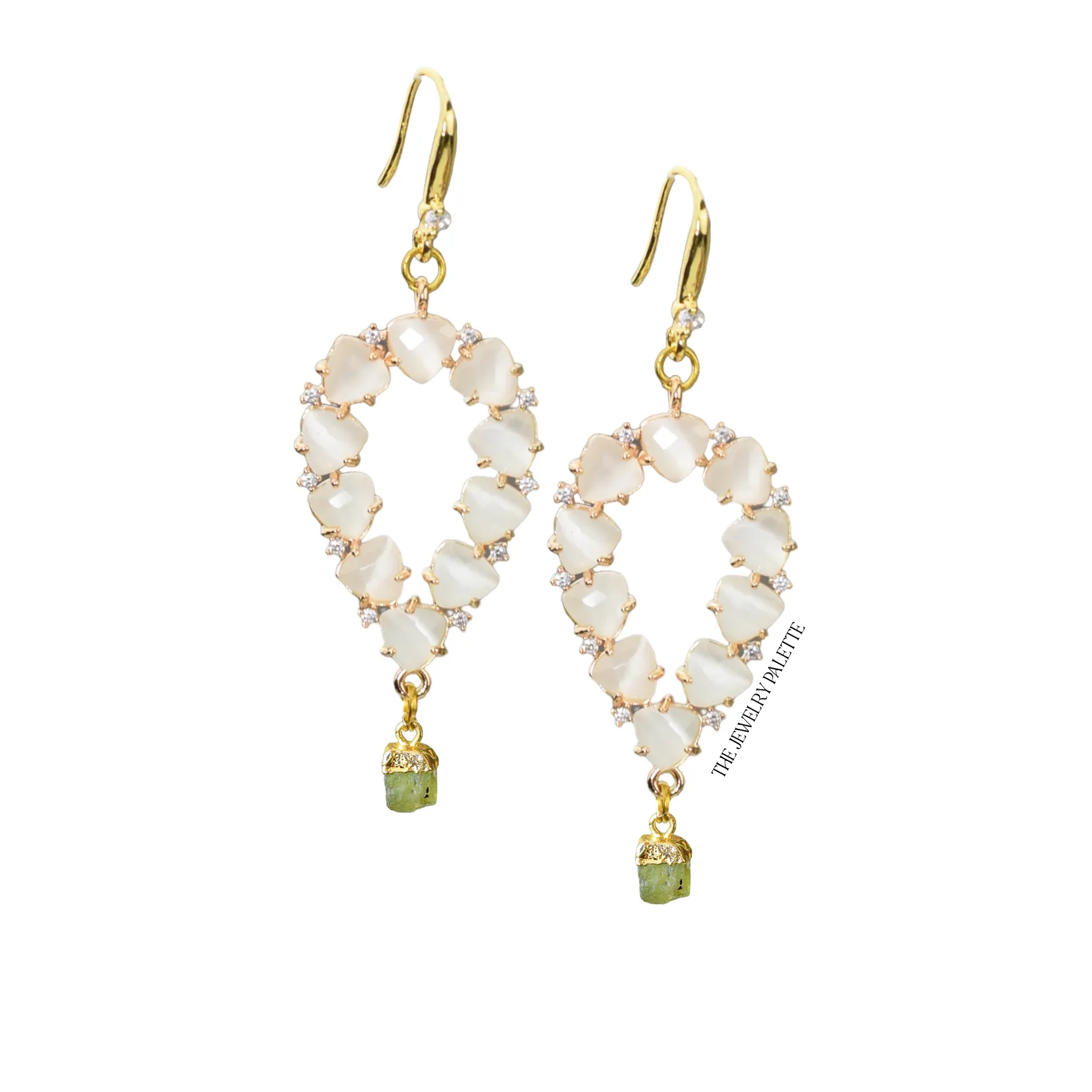 Yara white stones with gold edged citrine drop earrings